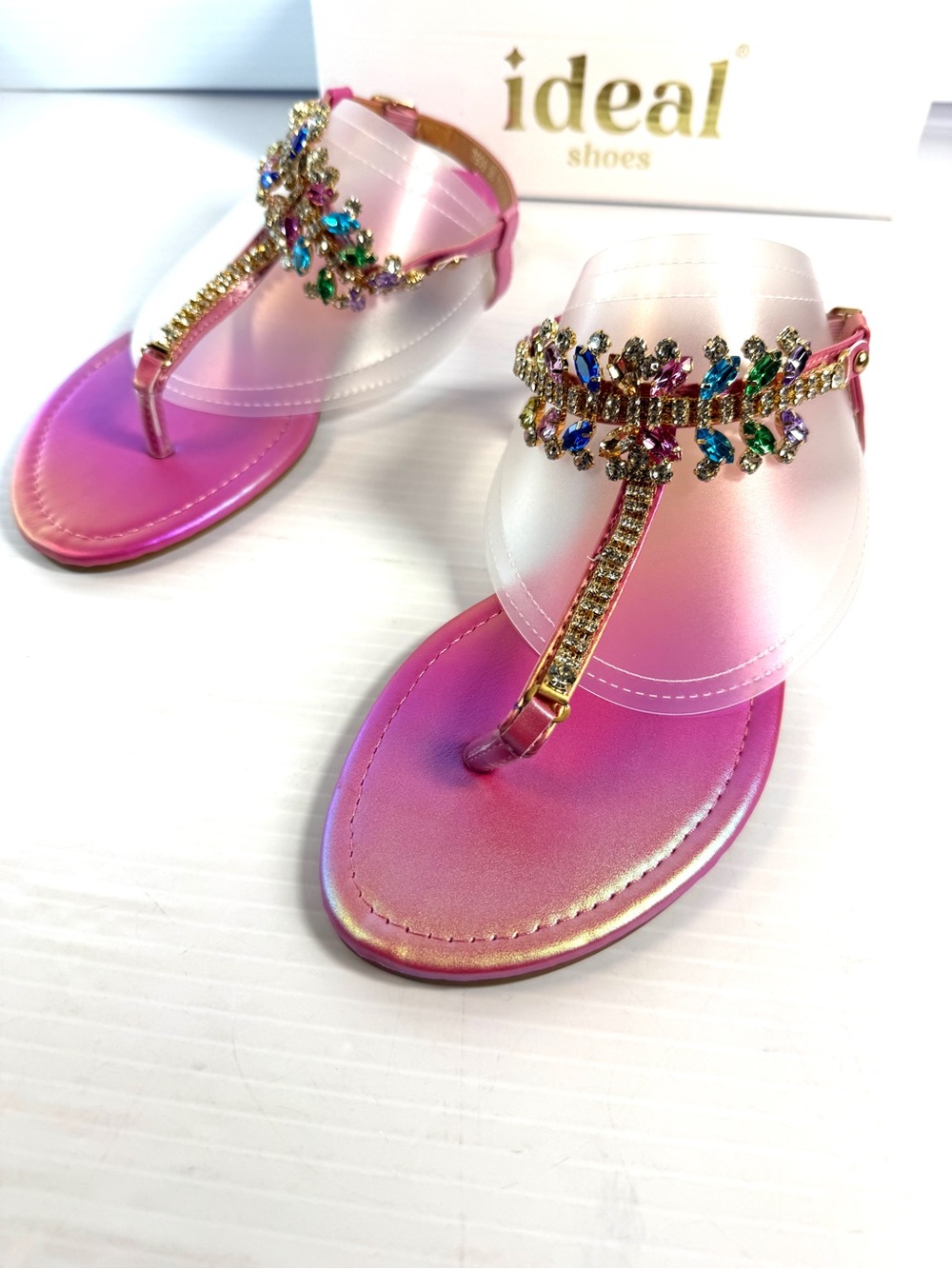 Pink Jeweled T-Strap Sandals for Women